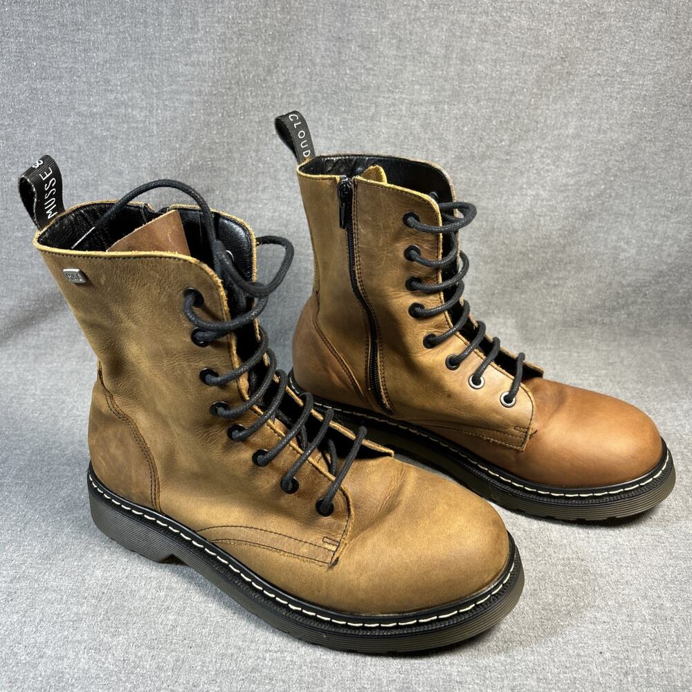Musse & Cloud Womens 7 Brown Leather Combat Boots Lace Up Zip